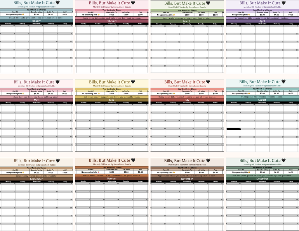 Bills, But Make It Cute! - Monthly Bill Tracker (2026-2028)
