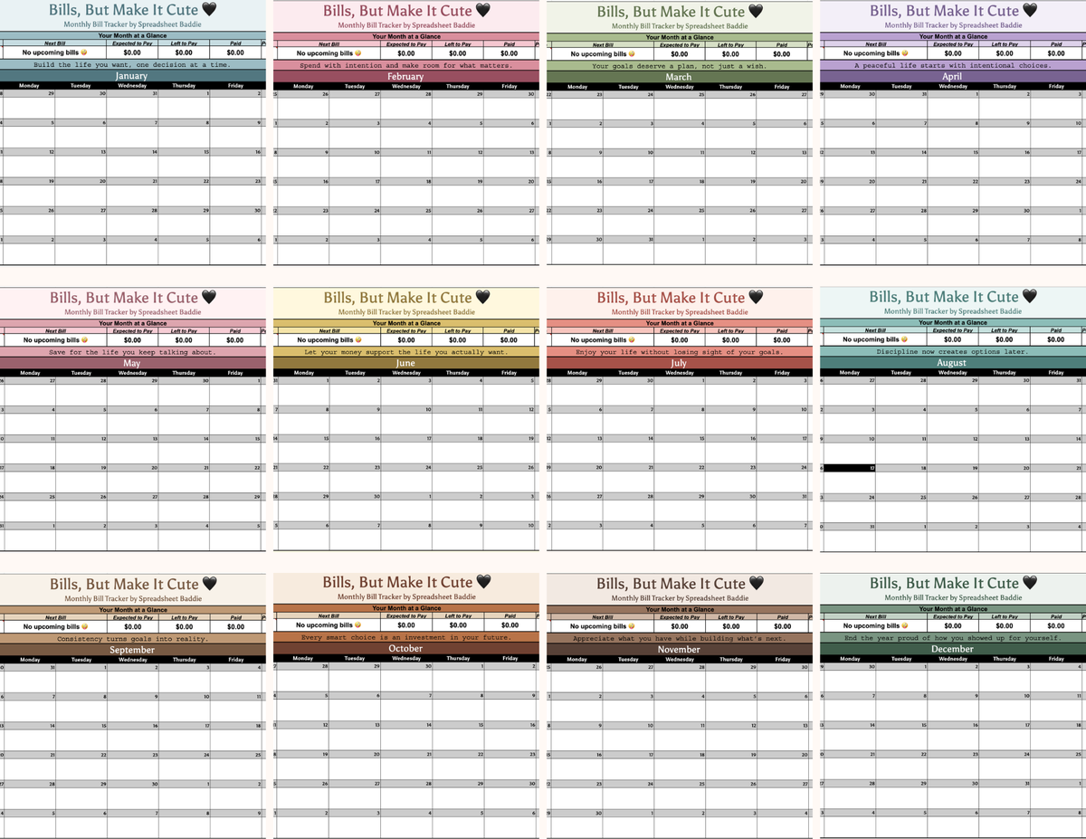 Bills, But Make It Cute! - Monthly Bill Tracker (2026-2028)